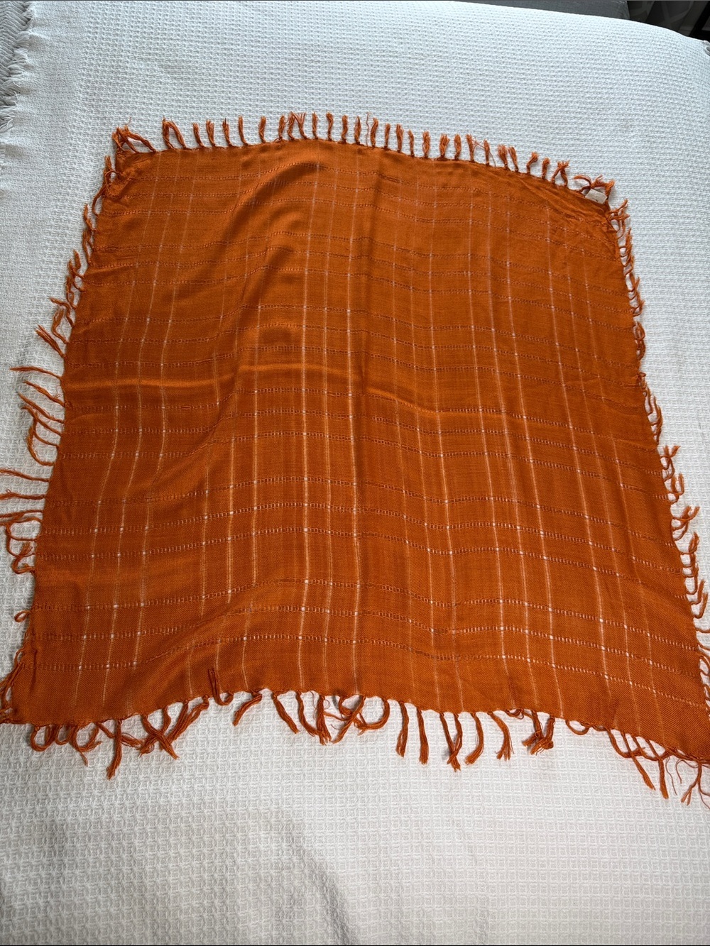 Square orange scarf with fringe boho, western, woven